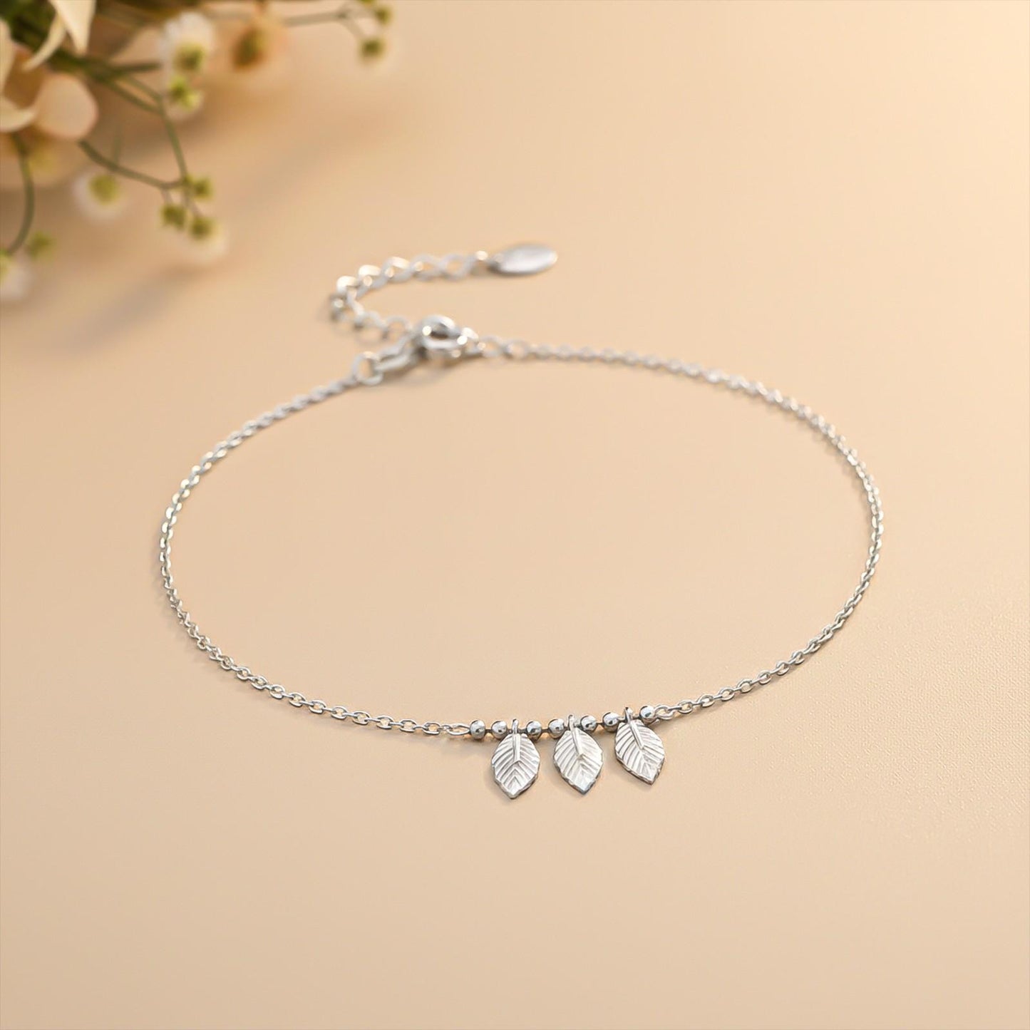 Silver Leafy Anklet For For Women