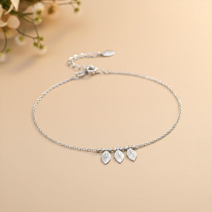 Silver Leafy Anklet For For Women
