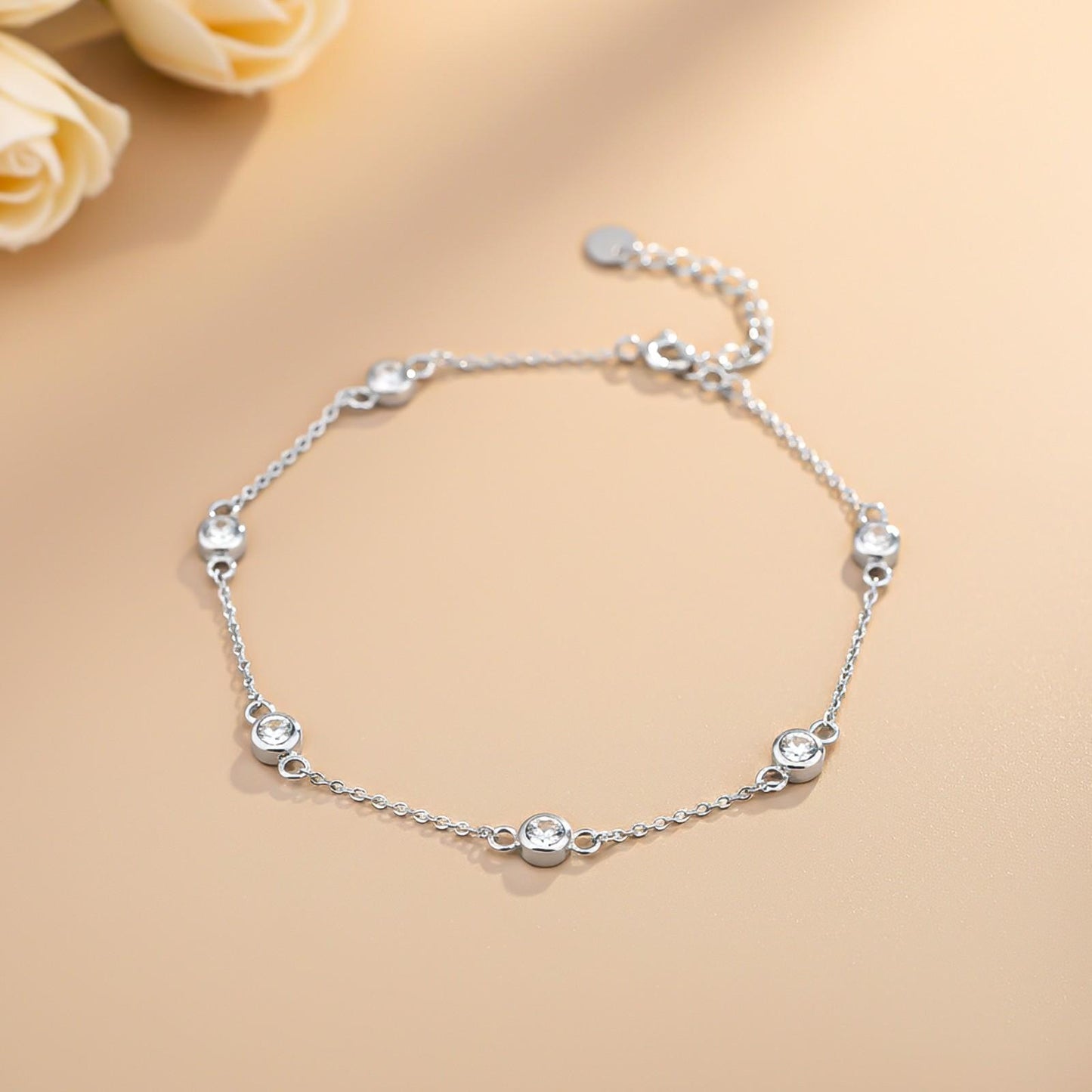 Silver Mellow Bezel Set Anklet