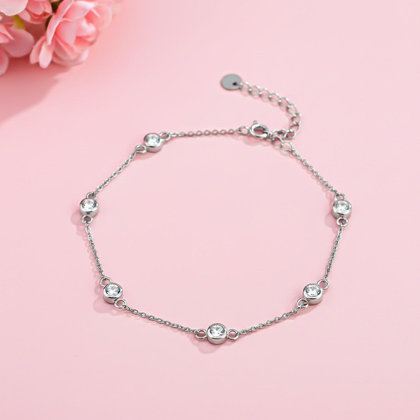 Silver Mellow Bezel Set Anklet