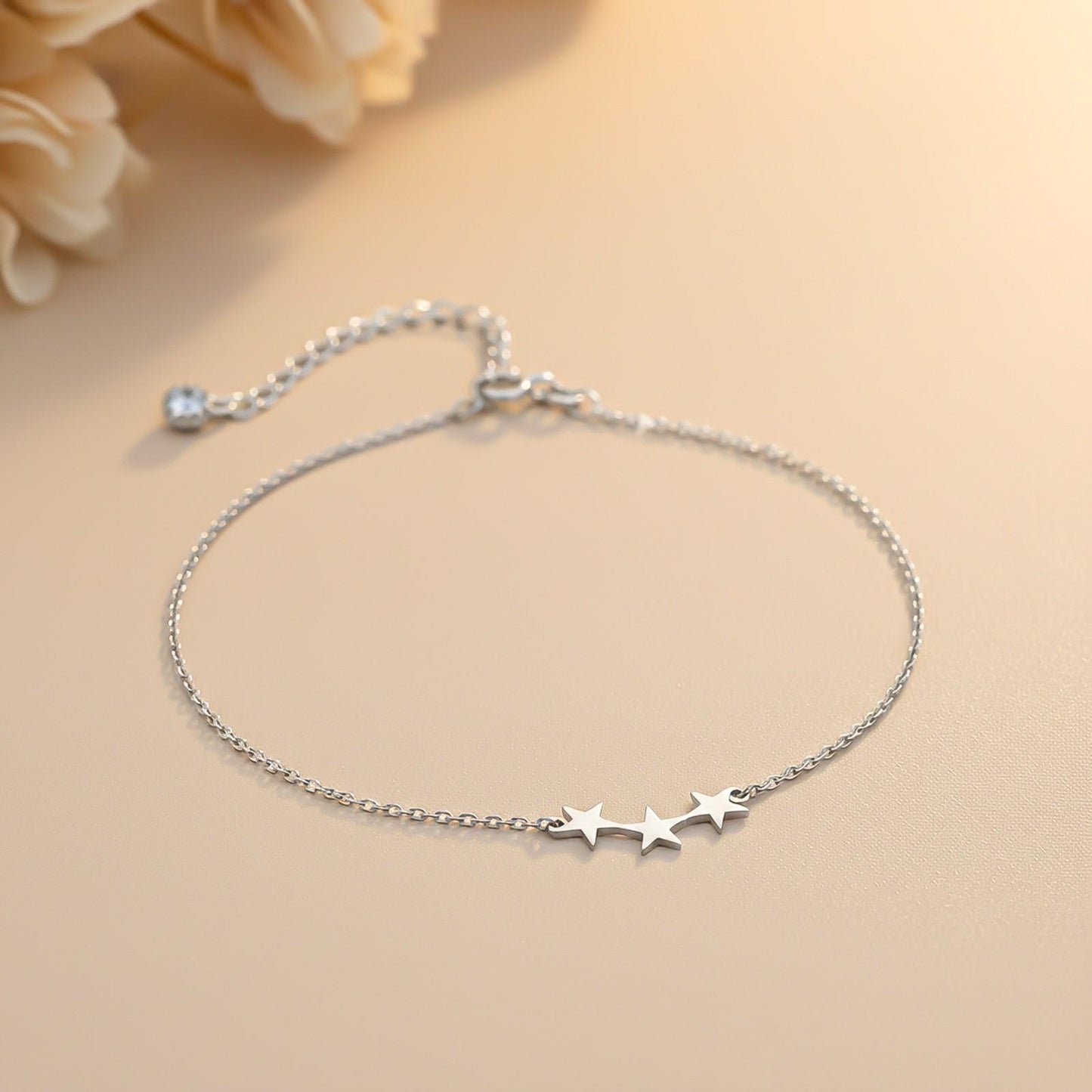 Silver Delicate Stars Anklet For Girls