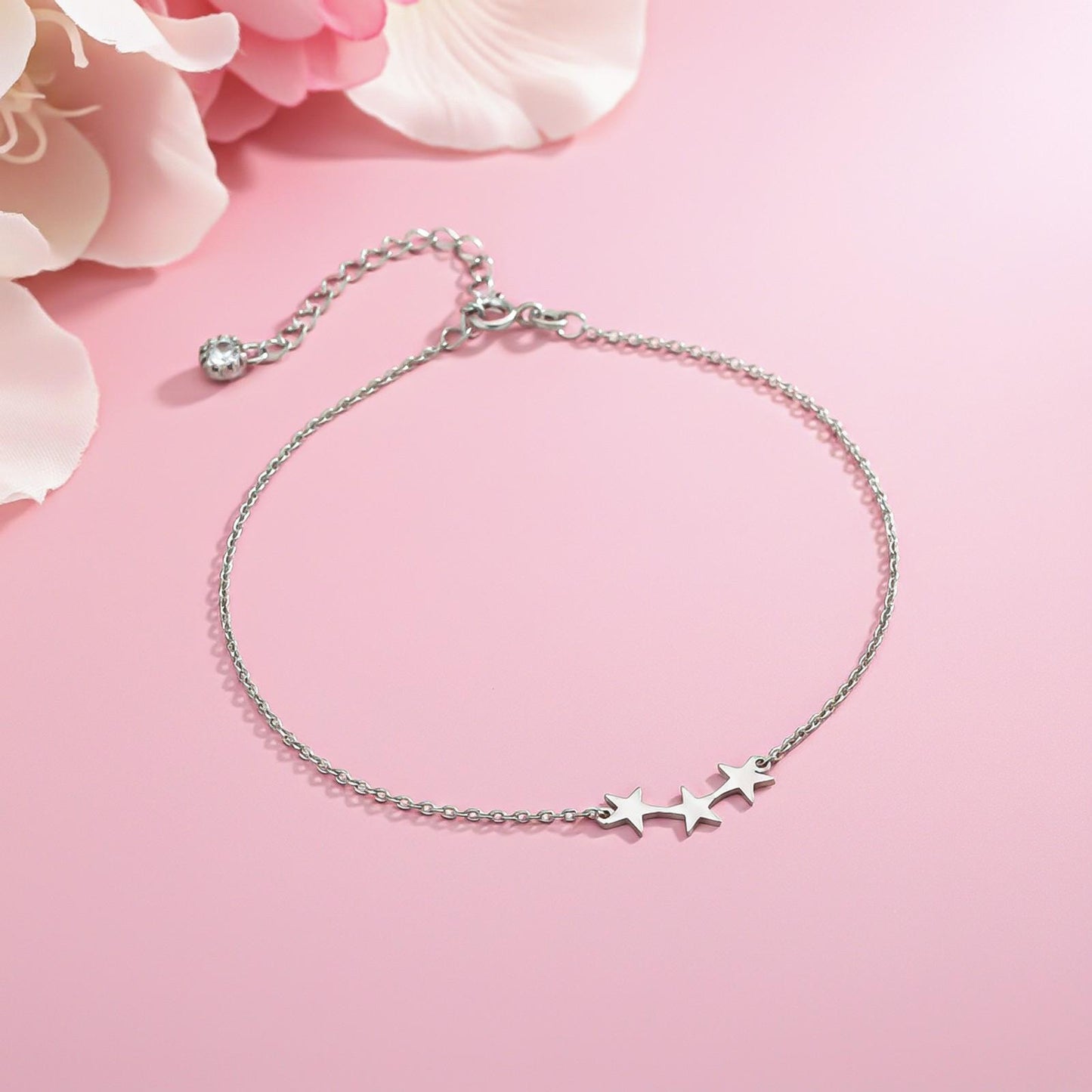 Silver Delicate Stars Anklet For Girls