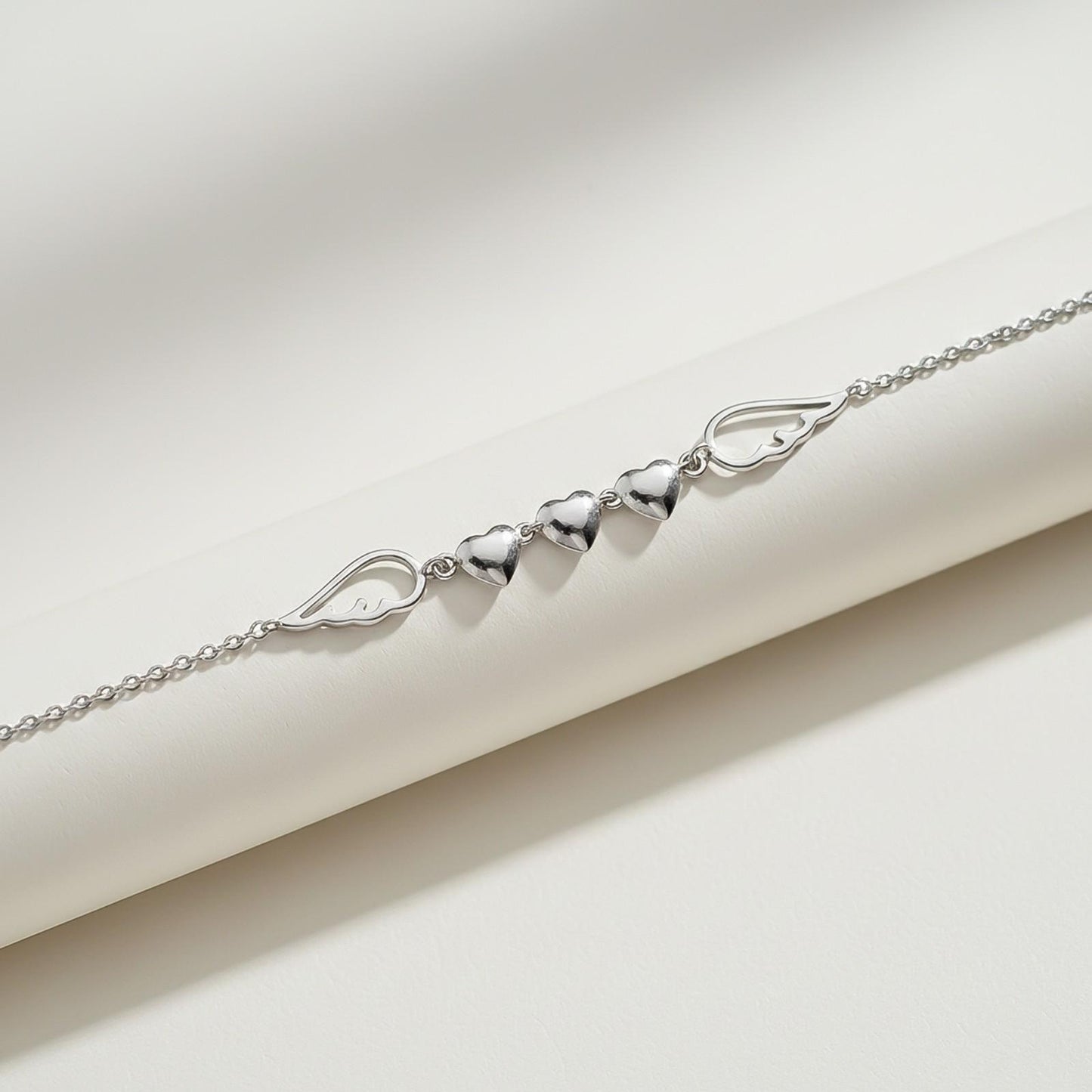 Silver Triplet Heart & Wings Anklet