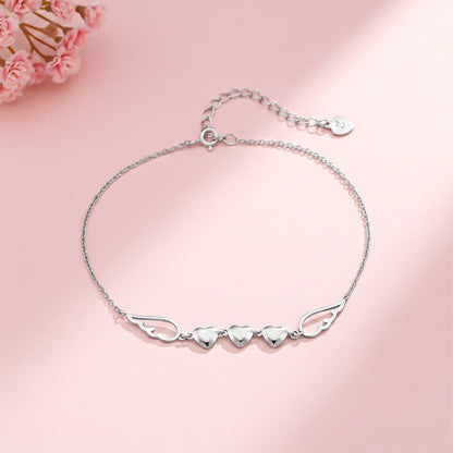 Silver Triplet Heart & Wings Anklet