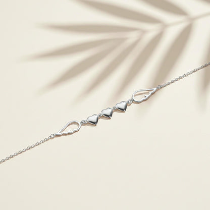 Silver Triplet Heart & Wings Anklet