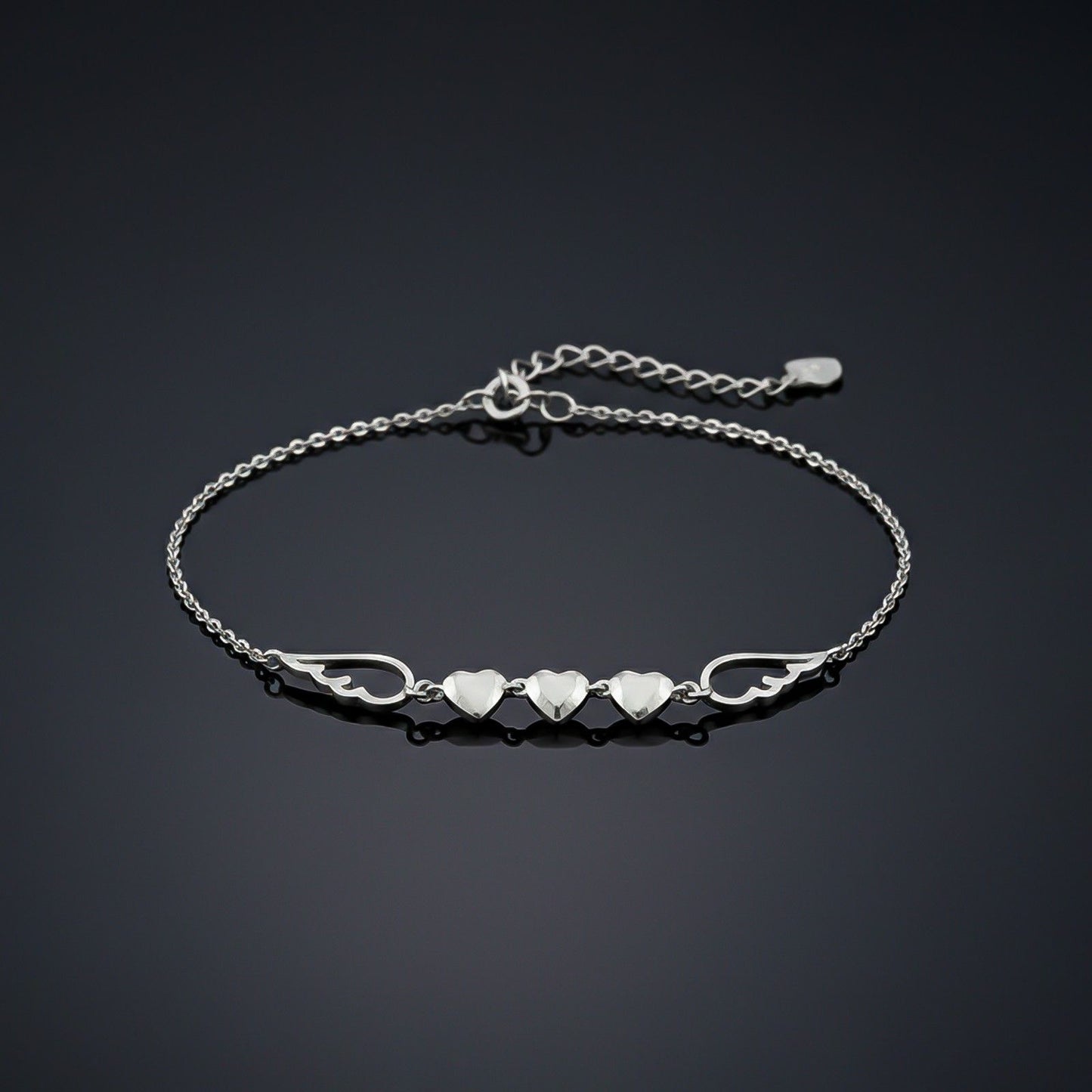 Silver Triplet Heart & Wings Anklet