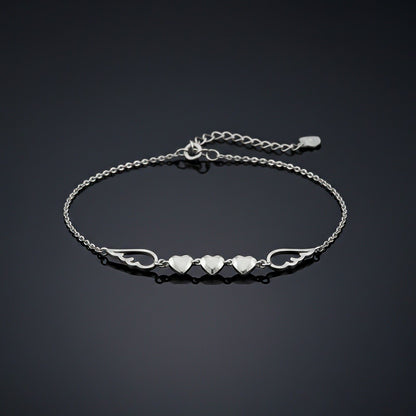 Silver Triplet Heart & Wings Anklet