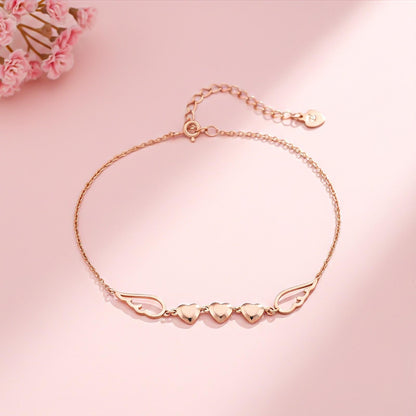 Rose Gold Triplet Heart & Wings Anklet