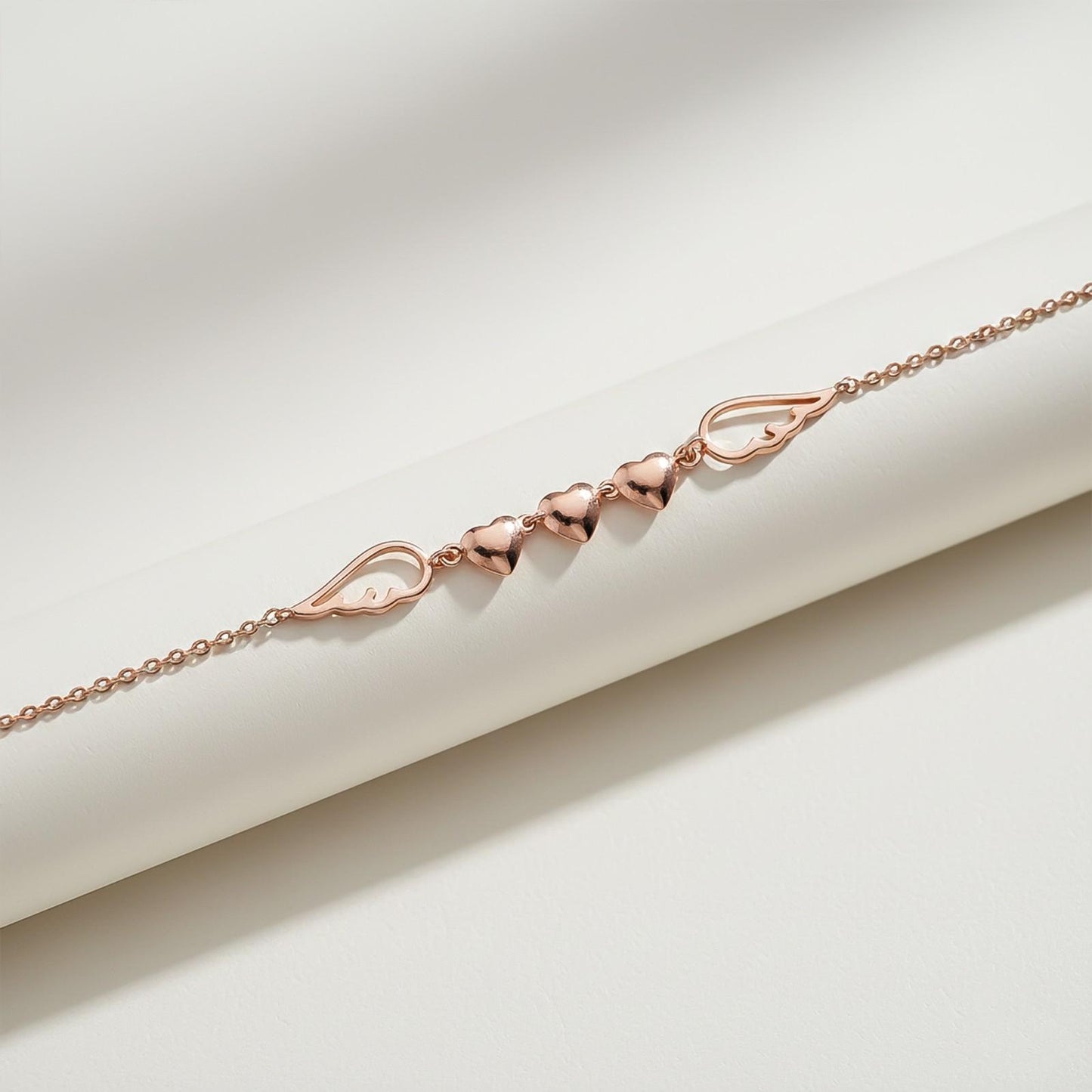 Rose Gold Triplet Heart & Wings Anklet