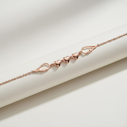 Rose Gold Triplet Heart & Wings Anklet