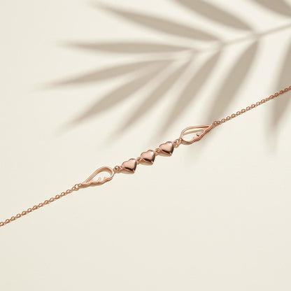 Rose Gold Triplet Heart & Wings Anklet