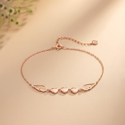 Rose Gold Triplet Heart & Wings Anklet