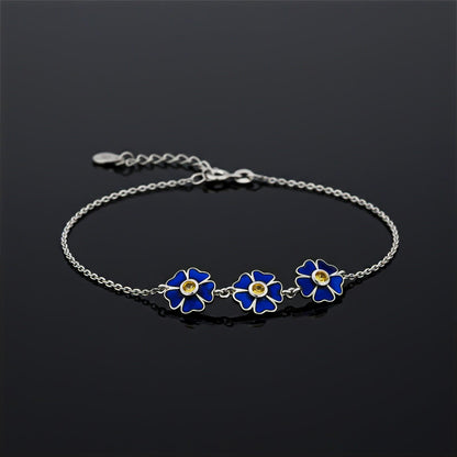 Silver Blue Enamel Floral Anklet