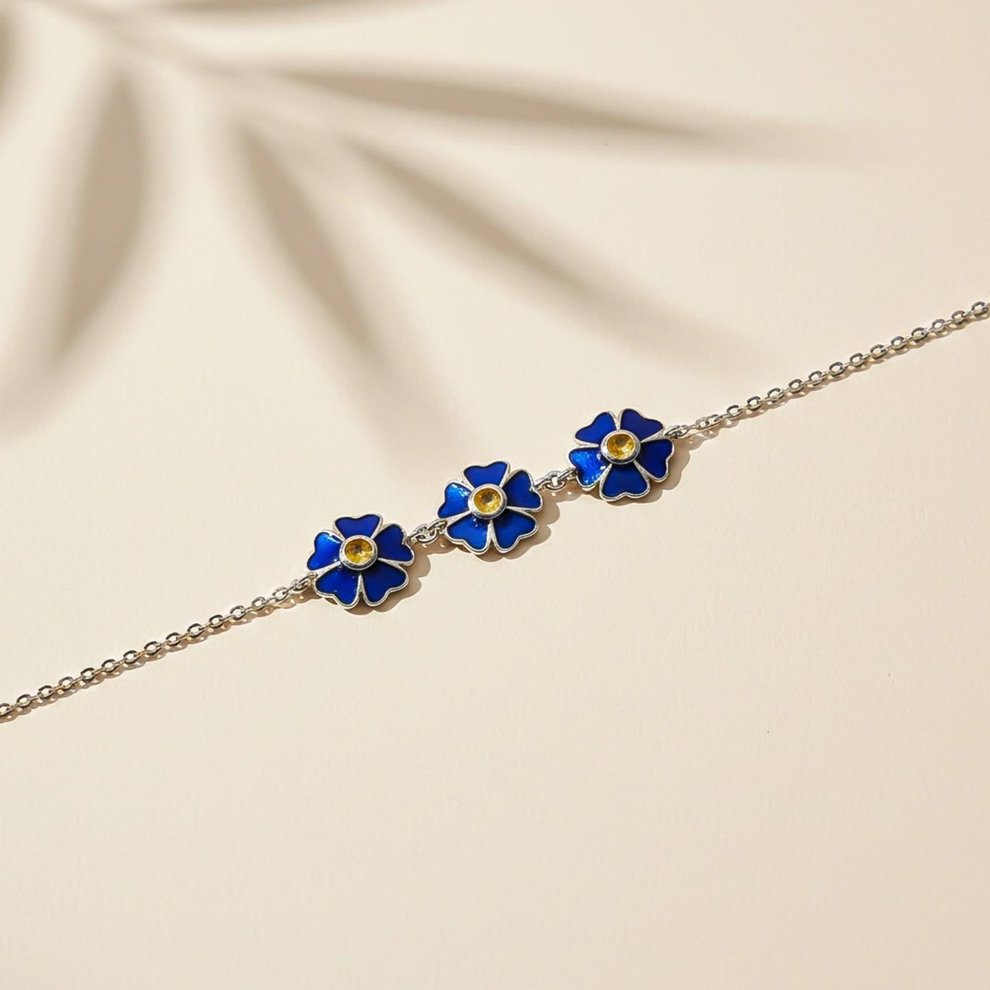 Silver Blue Enamel Floral Anklet