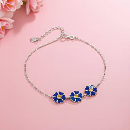 Silver Blue Enamel Floral Anklet