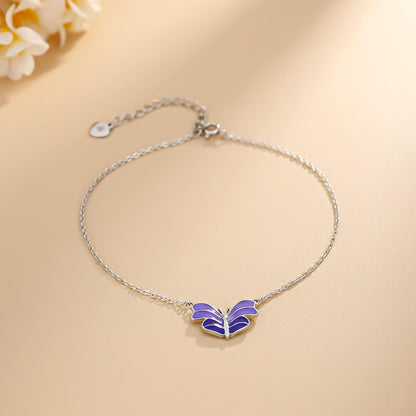 Silver Purple Enamel Butterfly Anklet