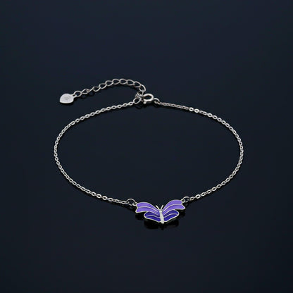 Silver Purple Enamel Butterfly Anklet