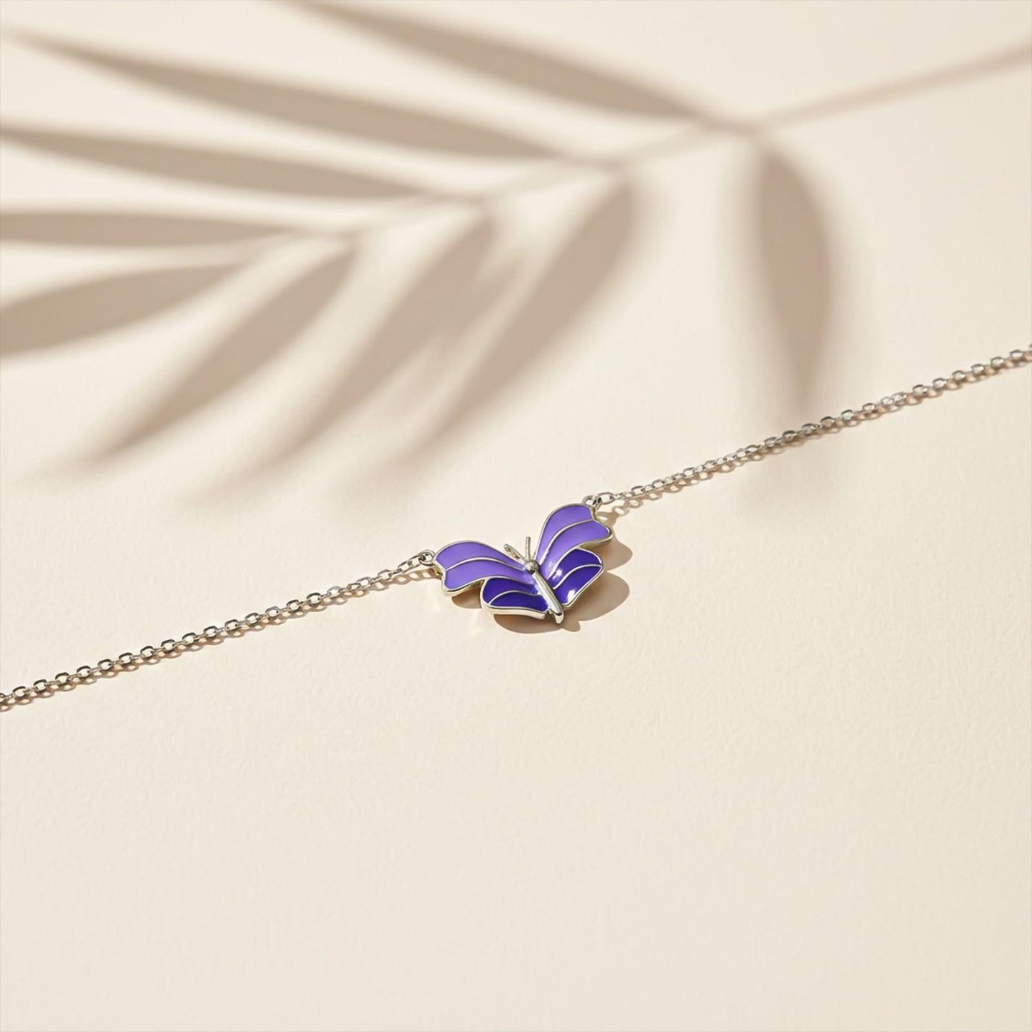 Silver Purple Enamel Butterfly Anklet