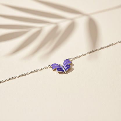 Silver Purple Enamel Butterfly Anklet
