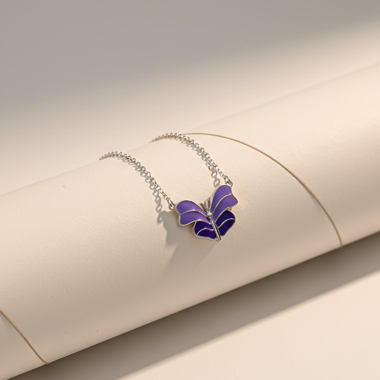 Silver Purple Enamel Butterfly Anklet