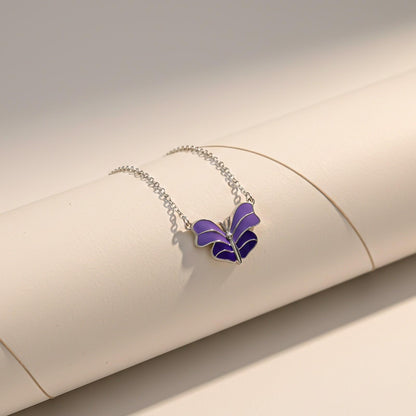 Silver Purple Enamel Butterfly Anklet