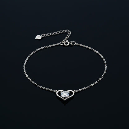 Silver Solitaire Heart Anklet