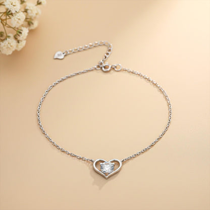 Silver Solitaire Heart Anklet