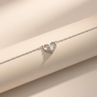 Silver Solitaire Heart Anklet