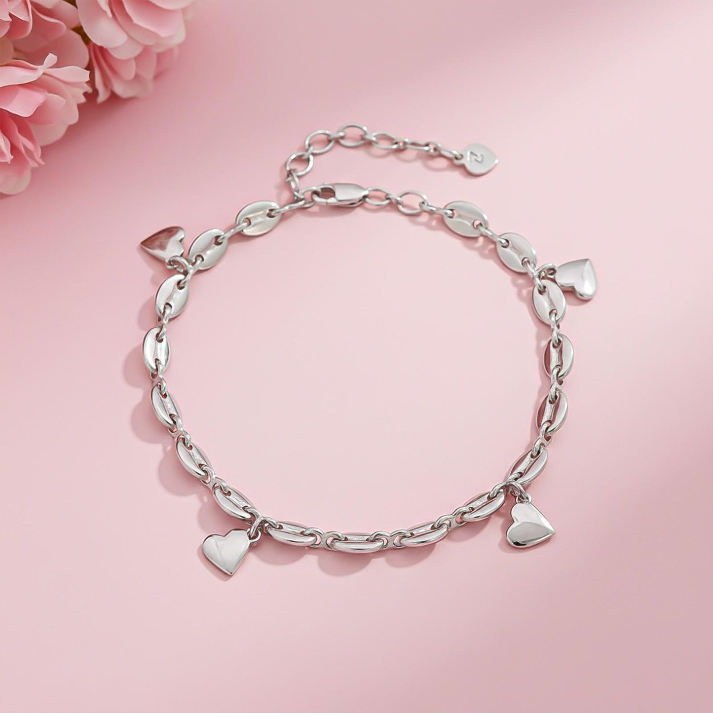 Silver Loveable Heart Charm Anklet