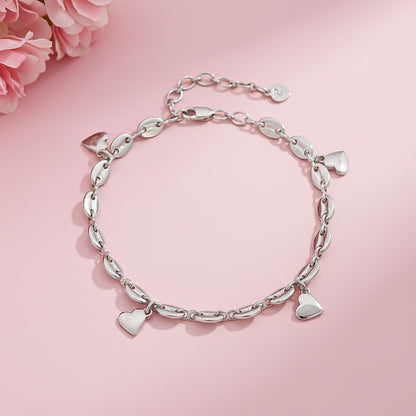 Silver Loveable Heart Charm Anklet