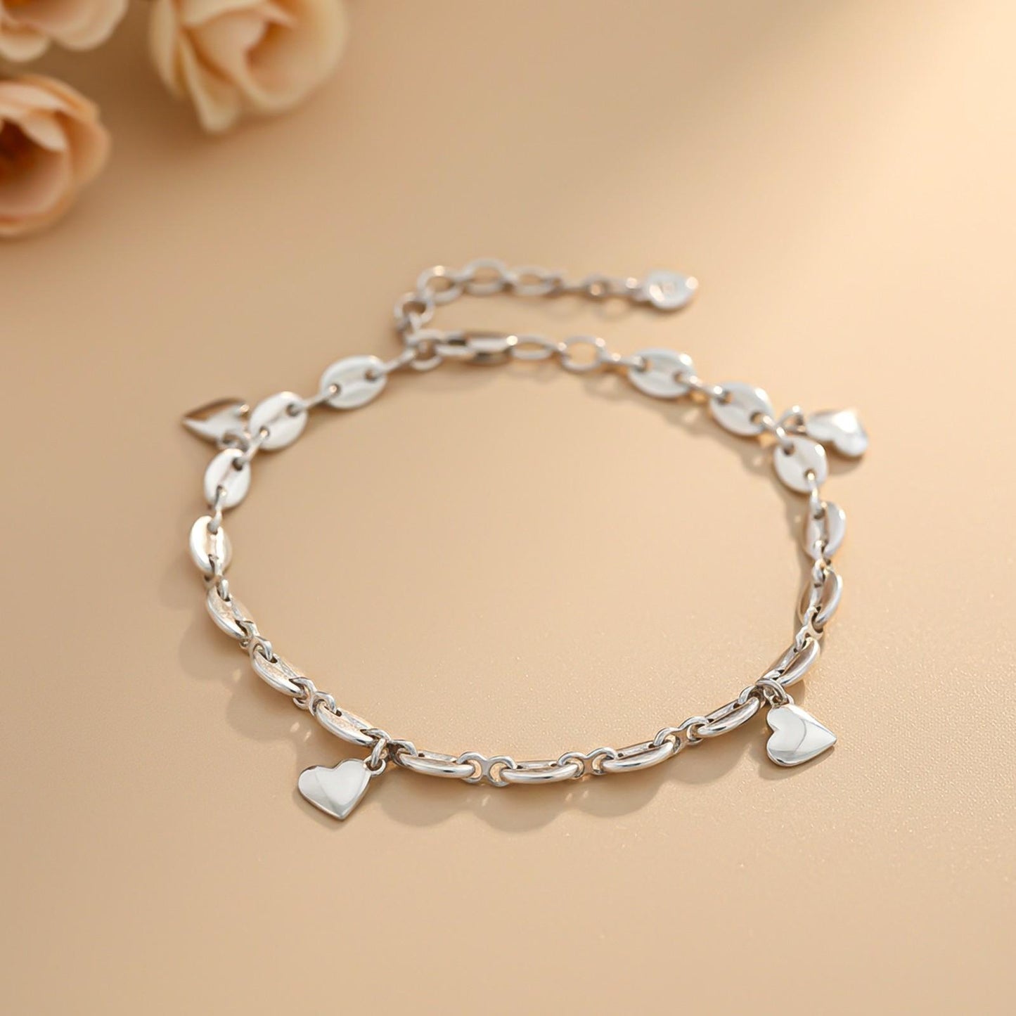 Silver Loveable Heart Charm Anklet