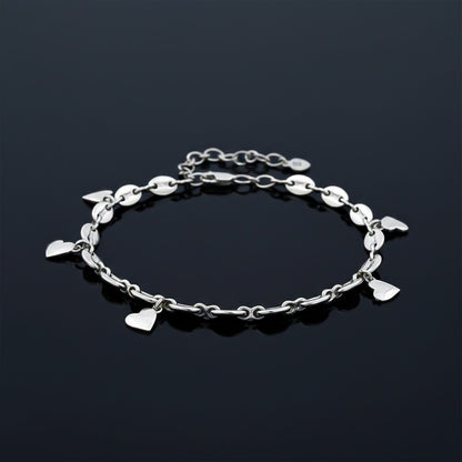 Silver Loveable Heart Charm Anklet