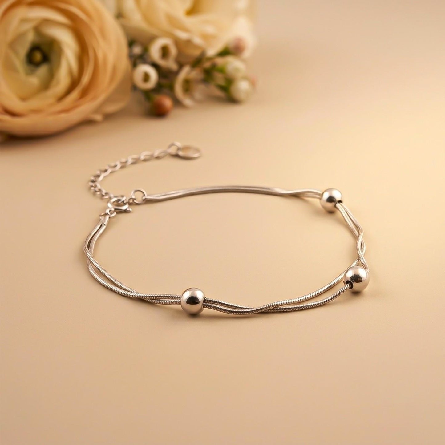 Silver Minimal Beaded Chain Anklet