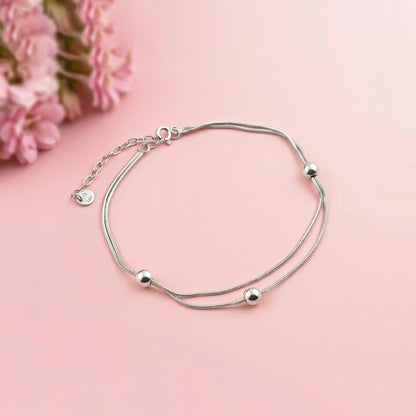 Silver Minimal Beaded Chain Anklet