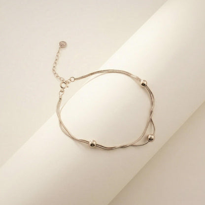Silver Minimal Beaded Chain Anklet