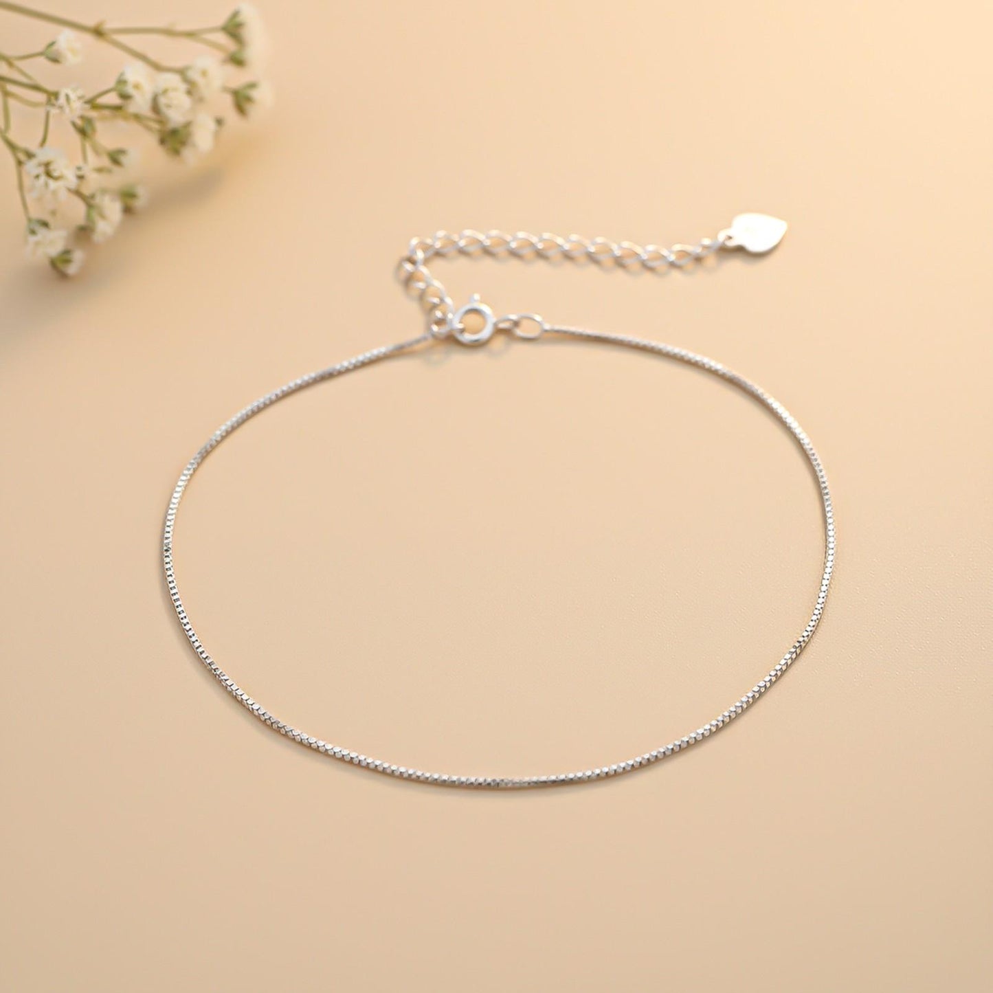 Silver Box Chain Anklet