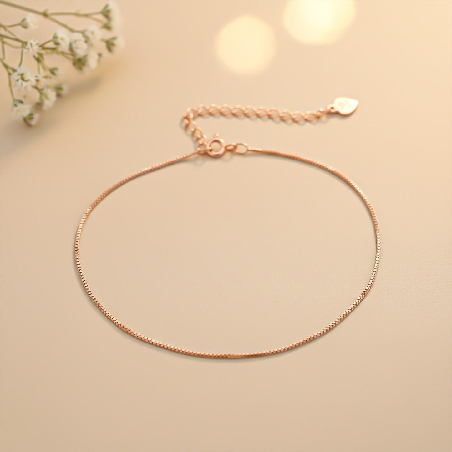 Rose Gold Box Chain Anklet
