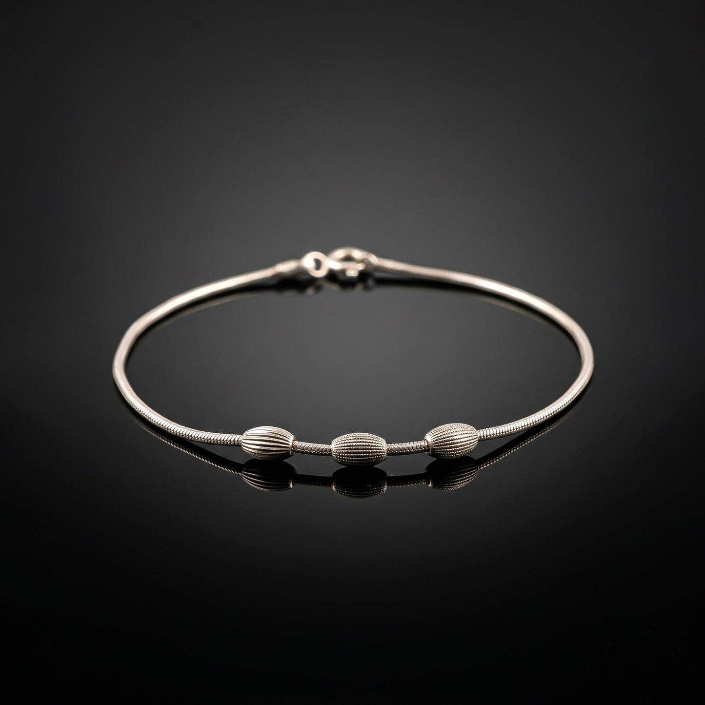 Silver Classic Textured Beads Anklet