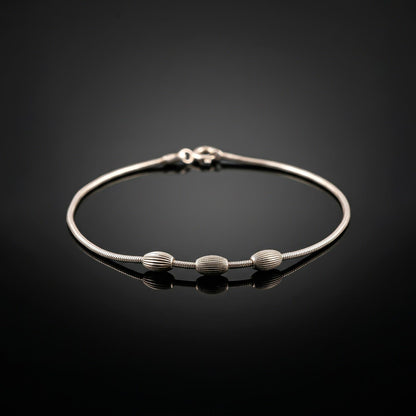 Silver Classic Textured Beads Anklet