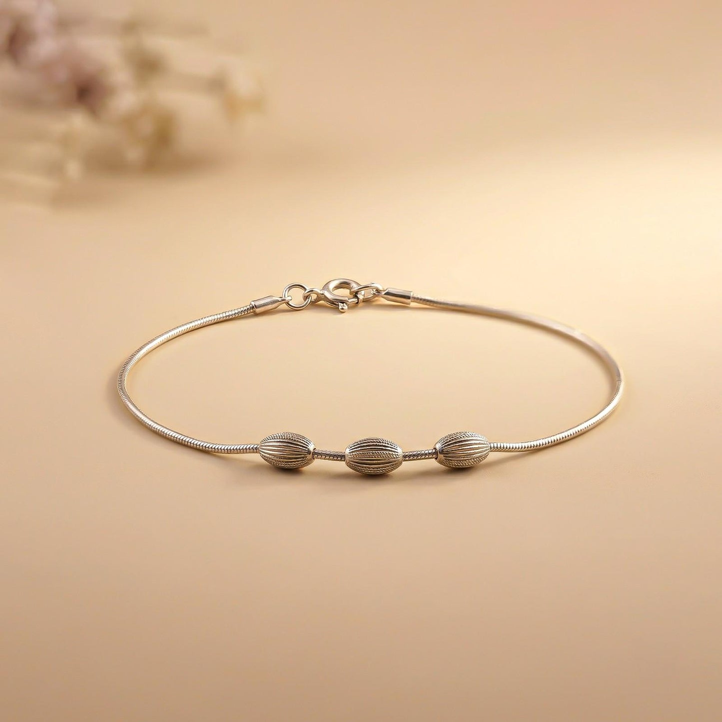 Silver Classic Textured Beads Anklet