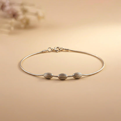 Silver Classic Textured Beads Anklet
