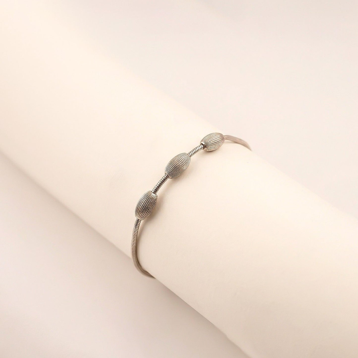 Silver Classic Textured Beads Anklet