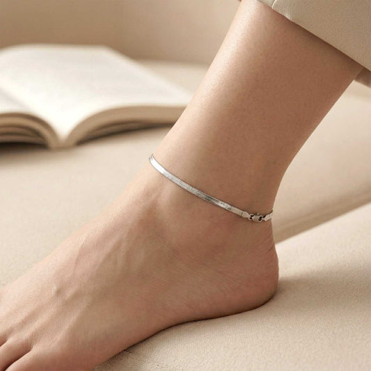 Silver Classic Flat Chain Anklet