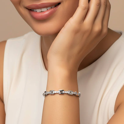 Silver Cluster Diamond Studded Bracelet