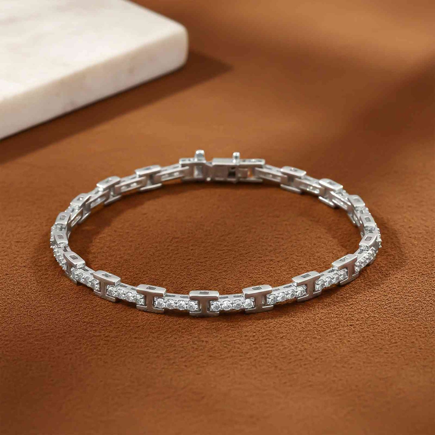 Silver Cluster Diamond Studded Bracelet