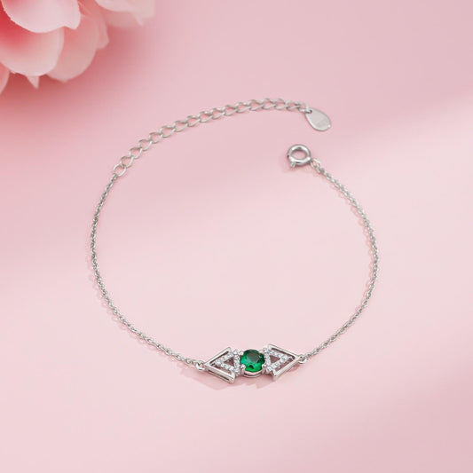 Silver Solitaire Double Triangle Bracelet