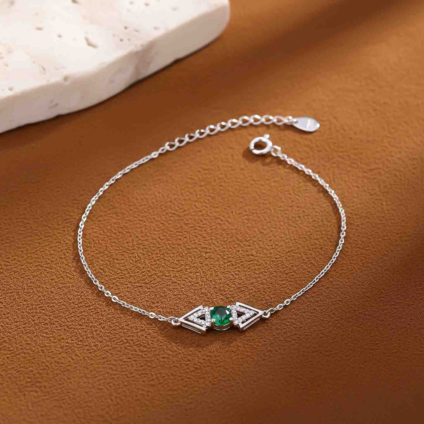 Silver Solitaire Double Triangle Bracelet