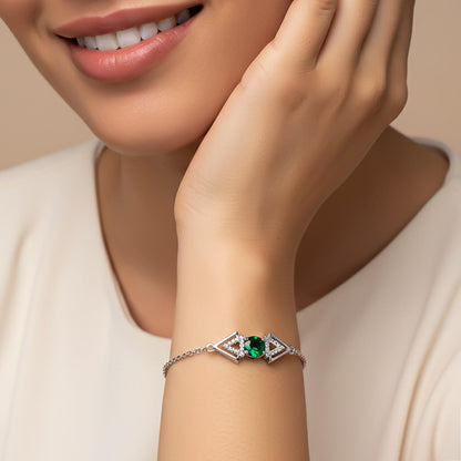 Silver Solitaire Double Triangle Bracelet