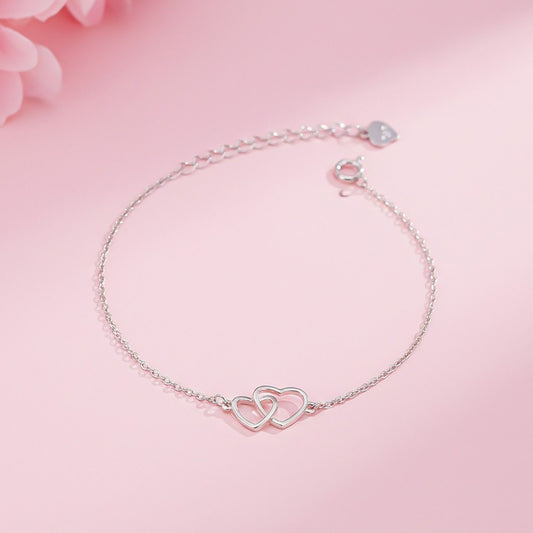 Sterling Silver Two Heart Bracelet
