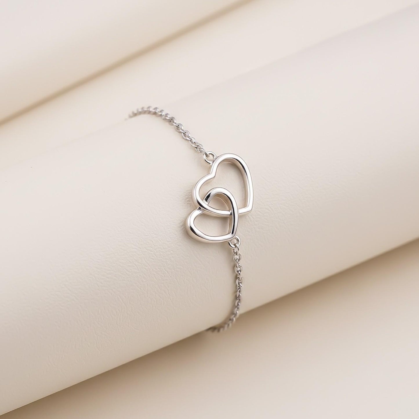 Sterling Silver Two Heart Bracelet